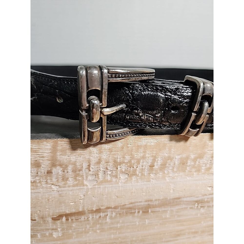 J Deegan 925 Equestrian Belt 4 Piece 1" Buckle Set Black Crocodile Leather 38" - Picture 2 of 12
